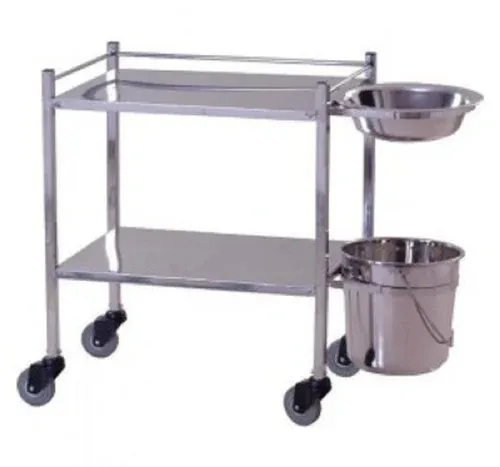 Dressing Trolley S.S. Top & SS Shelf With Railing (without Bowl & Bucket) (304 SS)