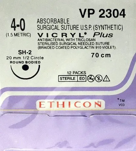 Ethicon Vicryl Plus Sutures USP 4-0, 1/2 Circle Round Body - VP2304