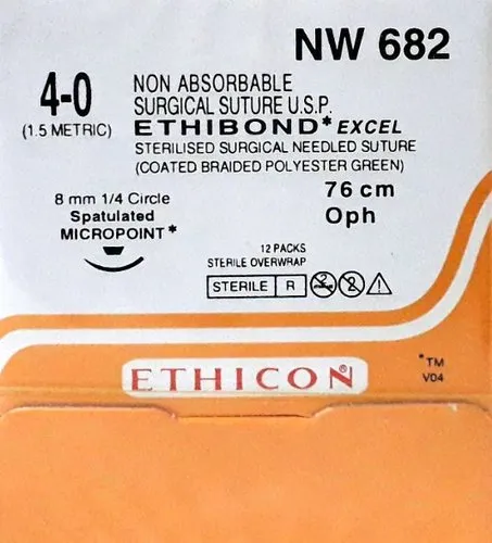 Ethibond Sutures USP 4-0, 1/4 Circle Spatulated Micro Point - NW682 -12 Foils