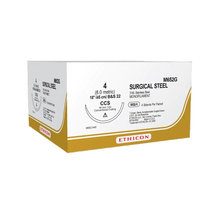 Ethicon Ethisteel Stainless Steel Sutures USP 5, 1/2 Circle Reverse Cutting CPXX Rotating Needle - W995 -12 Foils