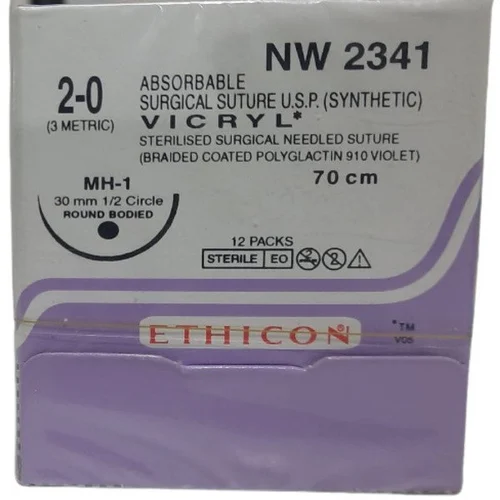 Vicryl Sutures USP 2-0, 1/2 Circle Round Body NW2341 -12 Foils
