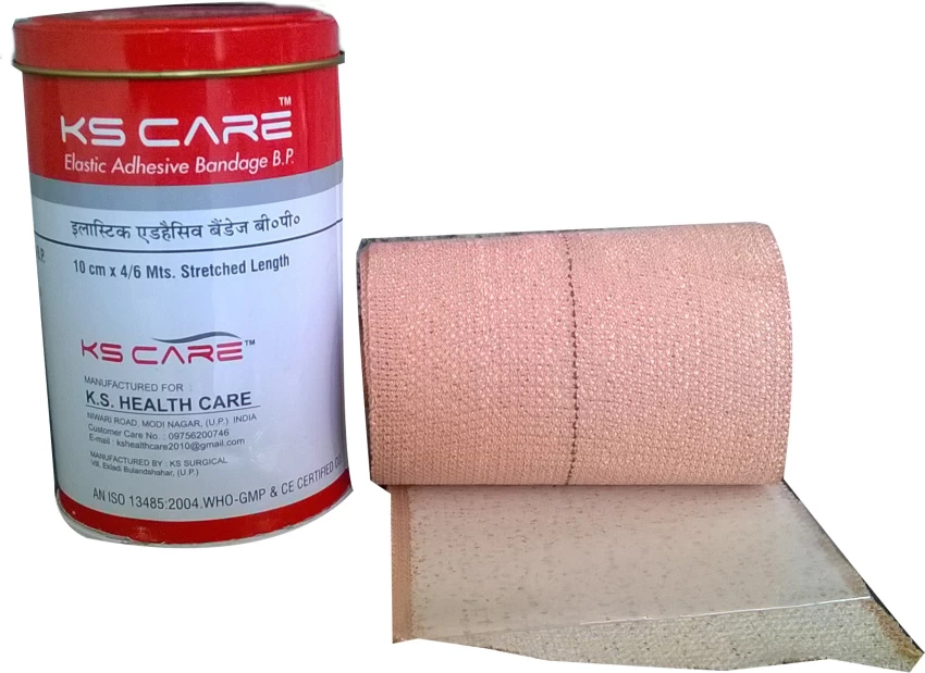 KS Care Elastic Adhesive B.P. Crepe Bandage 10cm x 4/6 mts