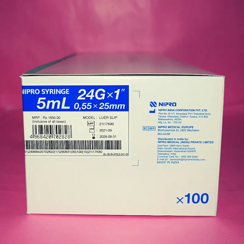 Nipro Syringe 5ml 24G - 100 Units Pack