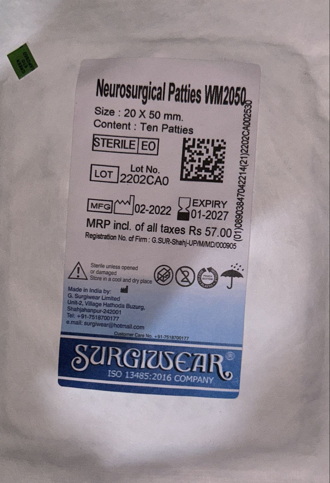 Surgiwear Neurosurgical Patties WM2030