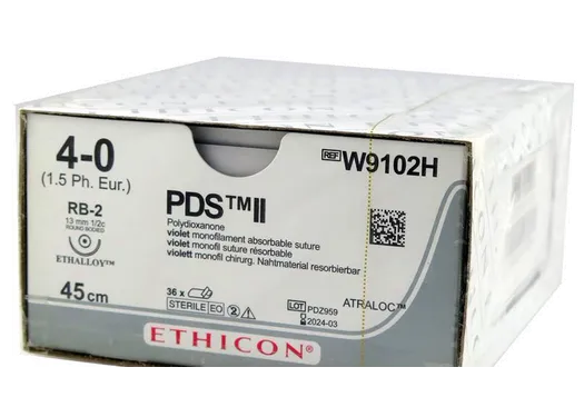 Ethicon PDS II Sutures USP 4-0, 1/2 Circle Round Body RB-2 - W9102H